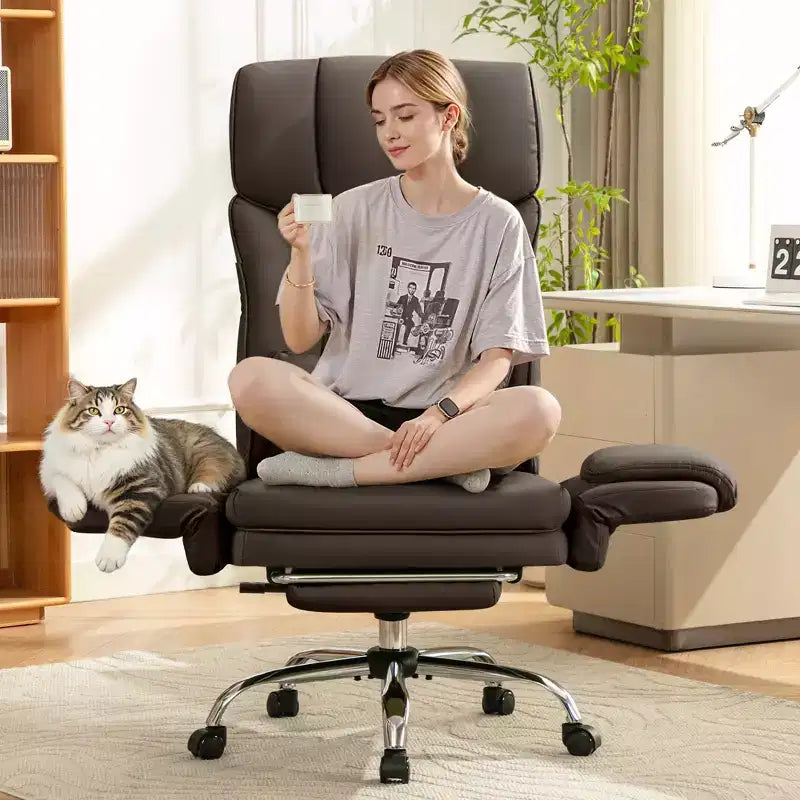 High Back Executive Office Chair, Big and Tall PU Leather Desk Chair With Adjustable Height, Padded Armrests And Footrest