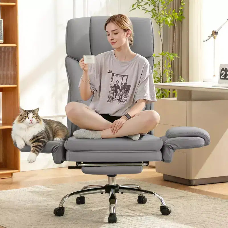High Back Executive Office Chair, Big and Tall PU Leather Desk Chair With Adjustable Height, Padded Armrests And Footrest