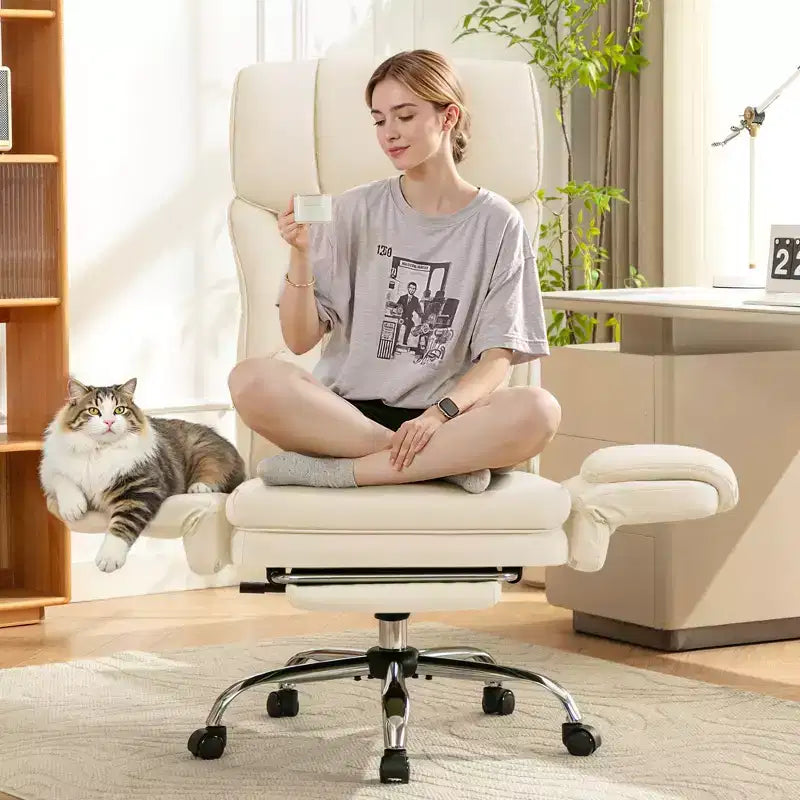 High Back Executive Office Chair, Big and Tall PU Leather Desk Chair With Adjustable Height, Padded Armrests And Footrest