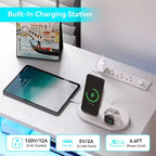 Commode de chambre, commode TV en bois noir 7 tiroirs avec station de charge et lumières, rangement moderne grande capacité