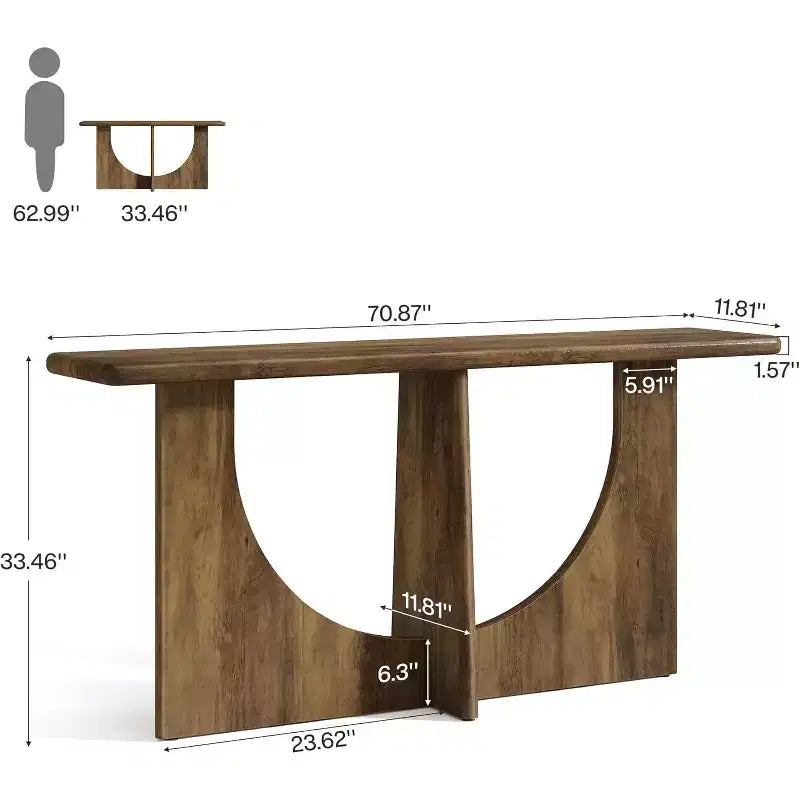 71-Inch Long Console Table, Farmhouse Entryway Table with Sturdy Geometric Frame, Sofa Table Behind The Couch for Living Room, Rustic Brown