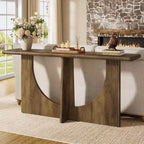 Table console longue de 180 cm, table d'entrée de style campagnard avec cadre géométrique robuste, table de canapé derrière le canapé pour le salon, marron rustique