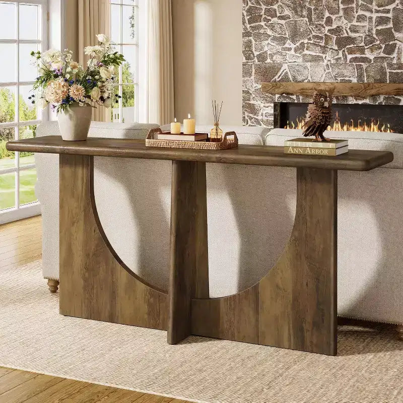 71-Inch Long Console Table, Farmhouse Entryway Table with Sturdy Geometric Frame, Sofa Table Behind The Couch for Living Room, Rustic Brown