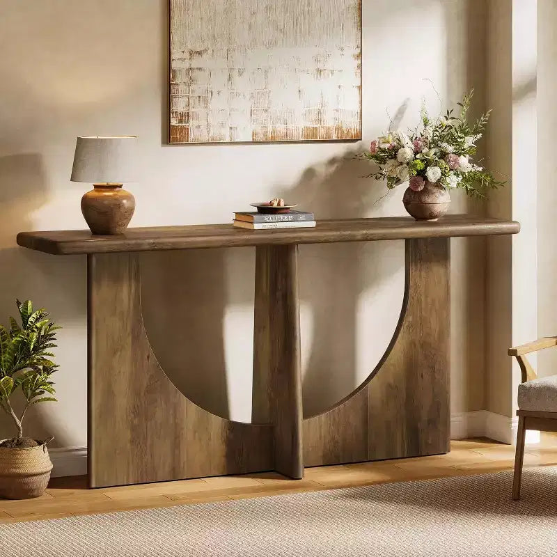 71-Inch Long Console Table, Farmhouse Entryway Table with Sturdy Geometric Frame, Sofa Table Behind The Couch for Living Room, Rustic Brown
