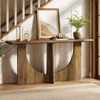 Table console longue de 180 cm, table d'entrée de style campagnard avec cadre géométrique robuste, table de canapé derrière le canapé pour le salon, marron rustique