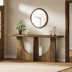 Table console longue de 180 cm, table d'entrée de style campagnard avec cadre géométrique robuste, table de canapé derrière le canapé pour le salon, marron rustique