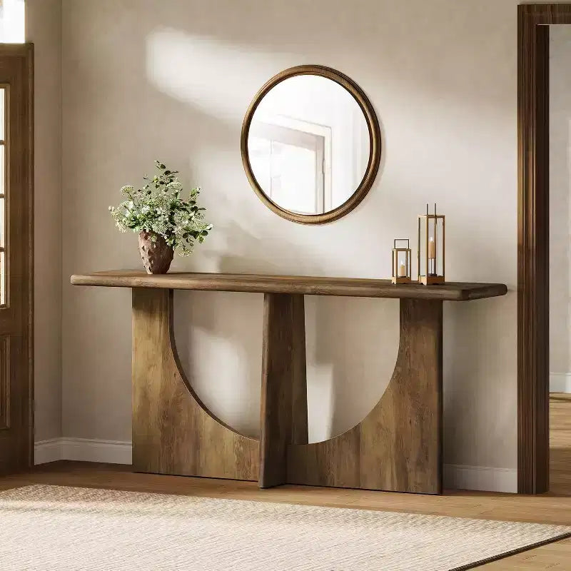 71-Inch Long Console Table, Farmhouse Entryway Table with Sturdy Geometric Frame, Sofa Table Behind The Couch for Living Room, Rustic Brown