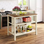 JVNOXK 45-inch Solid Wood Rustic Fixed Kitchen Island, Rubberwood Prep Station with 2 Open Shelves, Ideal for Small Spaces, Walnut