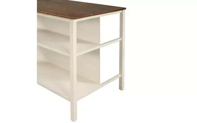 45-inch Solid Wood Rustic Fixed Kitchen Island, Rubberwood Prep Station with 2 Open Shelves, Ideal for Small Spaces, Walnut