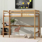 Whisen Twin Size Wood Loft Bed with Built-in Desk & Ladder, Spacious Study Space, Safety Guardrails(Upgraded) - White Oak
