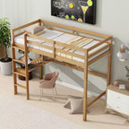 Lit mezzanine double en bois avec bureau intégré et échelle, espace d'étude spacieux, garde-corps de sécurité (améliorés) - Chêne blanc