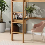 Lit mezzanine double en bois avec bureau intégré et échelle, espace d'étude spacieux, garde-corps de sécurité (améliorés) - Chêne blanc