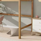 Lit mezzanine double en bois avec bureau intégré et échelle, espace d'étude spacieux, garde-corps de sécurité (améliorés) - Chêne blanc