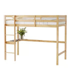 Lit mezzanine double en bois avec bureau intégré et échelle, espace d'étude spacieux, garde-corps de sécurité (améliorés) - Chêne blanc