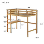 Lit mezzanine double en bois avec bureau intégré et échelle, espace d'étude spacieux, garde-corps de sécurité (améliorés) - Chêne blanc