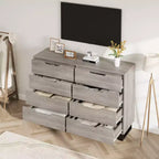 Commode à 8 tiroirs de 140 cm de large, meuble de rangement horizontal indépendant noir pour chambre à coucher, salon, couloir et entrée