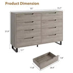 Commode à 8 tiroirs de 140 cm de large, meuble de rangement horizontal indépendant noir pour chambre à coucher, salon, couloir et entrée