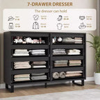 Commode à 8 tiroirs de 140 cm de large, meuble de rangement horizontal indépendant noir pour chambre à coucher, salon, couloir et entrée