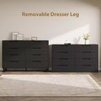 Commode à 8 tiroirs de 140 cm de large, meuble de rangement horizontal indépendant noir pour chambre à coucher, salon, couloir et entrée