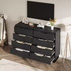 Commode à 8 tiroirs de 140 cm de large, meuble de rangement horizontal indépendant noir pour chambre à coucher, salon, couloir et entrée