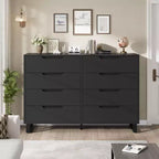 Commode à 8 tiroirs de 140 cm de large, meuble de rangement horizontal indépendant noir pour chambre à coucher, salon, couloir et entrée