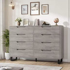 55 Wide 8 Drawer Dresser  Freestanding Horizontal Storage Chest in Black for Bedroom, Living Room, Hallway & Entryway