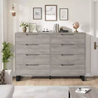 Commode à 8 tiroirs de 140 cm de large, meuble de rangement horizontal indépendant noir pour chambre à coucher, salon, couloir et entrée