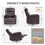 Fauteuil inclinable pivotant, large fauteuil de salon en cuir PU avec dossier haut ergonomique pour salon, chambre, couleur chocolat