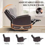 Fauteuil inclinable pivotant, large fauteuil de salon en cuir PU avec dossier haut ergonomique pour salon, chambre, couleur chocolat