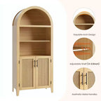 63.2 Bibliothèque arquée avec portes - Étagère de présentation ouverte à 5 niveaux avec décor en rotin, Armoire de rangement bibliothèque moderne pour bureau à domicile, salon, bibliothèque