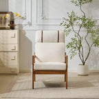 Fauteuil d'appoint moderne du milieu du siècle avec cadre en bois massif et dossier haut, revêtement beige, pour coin lecture
