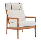 Fauteuil d'appoint moderne du milieu du siècle avec cadre en bois massif et dossier haut, revêtement beige, pour coin lecture