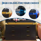 Commode à 6 tiroirs, pour placard, avec lumières LED flottantes et station de charge, armoire de rangement pour chambre à coucher, salon, 120 cm de large