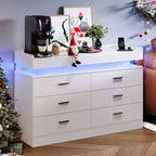Commode à 6 tiroirs, pour placard, avec lumières LED flottantes et station de charge, armoire de rangement pour chambre à coucher, salon, 120 cm de large