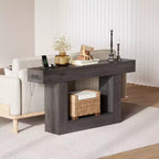Table d'entrée de ferme de 63 po avec rangement et station de recharge, console étroite à 2 niveaux derrière le canapé, meuble de couloir en bois pour hall d'entrée