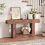 Table d'entrée de ferme de 63 po avec rangement et station de recharge, console étroite à 2 niveaux derrière le canapé, meuble de couloir en bois pour hall d'entrée