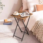 ACOINEL Folding TV Tray Table, Wooden Portable Sofa Side Table, Industrial Snack End Table for Small Spaces - Space-Saving, Easy Install & Fold