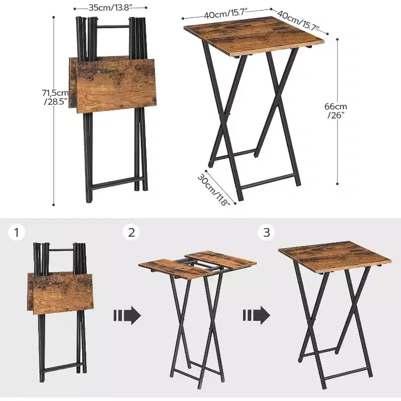 Folding TV Tray Table, Wooden Portable Sofa Side Table, Industrial Snack End Table for Small Spaces - Space-Saving, Easy Install & Fold