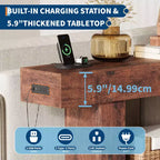 Console étroite à 2 niveaux de 160 cm avec station de charge, table de canapé en bois pour entrée, foyer ou salon, rangement derrière le canapé