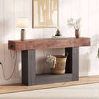 Console étroite à 2 niveaux de 160 cm avec station de charge, table de canapé en bois pour entrée, foyer ou salon, rangement derrière le canapé