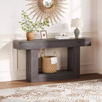 Console étroite à 2 niveaux de 160 cm avec station de charge, table de canapé en bois pour entrée, foyer ou salon, rangement derrière le canapé