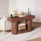Console étroite à 2 niveaux de 160 cm avec station de charge, table de canapé en bois pour entrée, foyer ou salon, rangement derrière le canapé