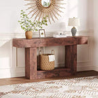 Console étroite à 2 niveaux de 160 cm avec station de charge, table de canapé en bois pour entrée, foyer ou salon, rangement derrière le canapé