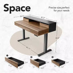 Bureau debout avec tiroirs, bureau électrique réglable en hauteur de 48 pouces avec rangement, bureau assis-debout d'une seule pièce avec étagère pour moniteur