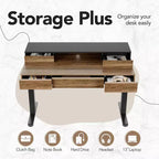 Bureau debout avec tiroirs, bureau électrique réglable en hauteur de 48 pouces avec rangement, bureau assis-debout d'une seule pièce avec étagère pour moniteur
