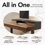 Bureau debout avec tiroirs, bureau électrique réglable en hauteur de 48 pouces avec rangement, bureau assis-debout d'une seule pièce avec étagère pour moniteur